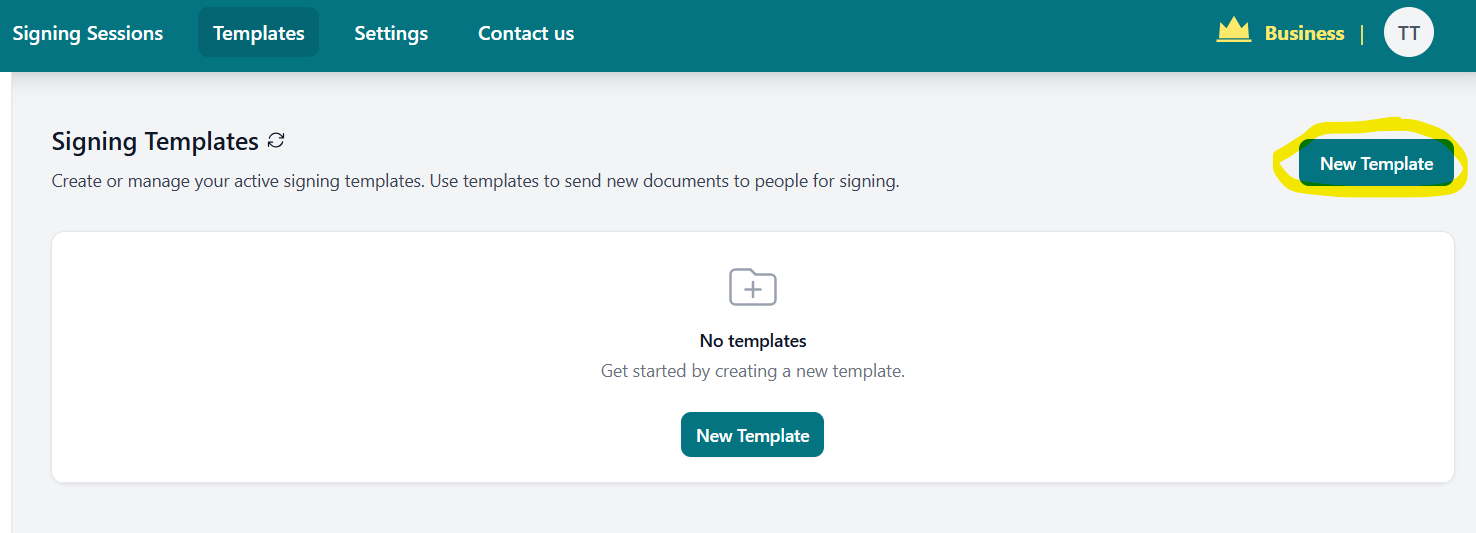 Templates page with New Template button