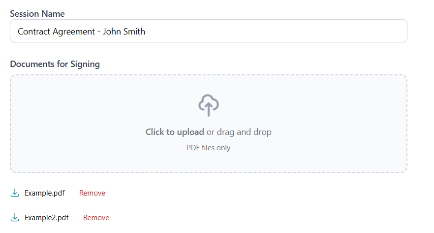 Template name and document upload