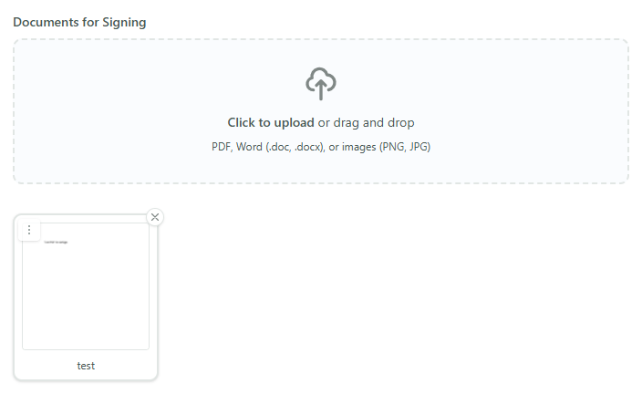 Documents area with a file card hovered showing the actions icon in the corner
