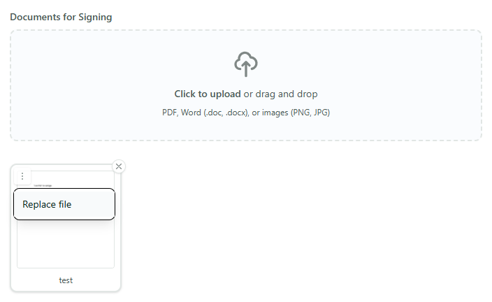 Open file actions menu with the Replace file option highlighted