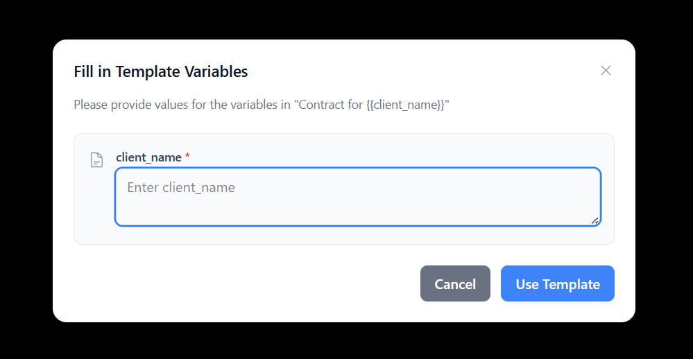 Variable fill-in dialog with text and image inputs